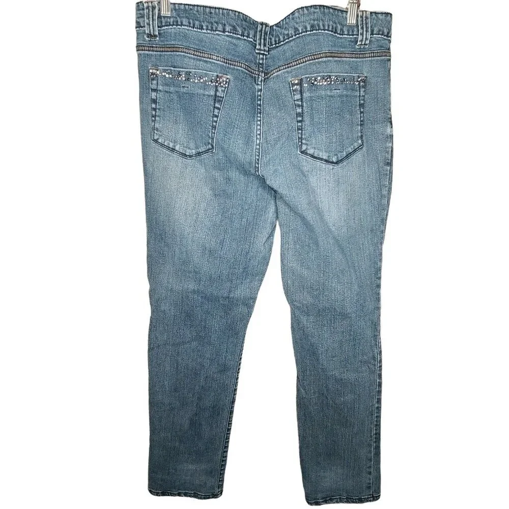 Faded Glory Jeans Womens Size 16 Blue Whisker Washout Denim Slim Straight Leg - Picture 2 of 12